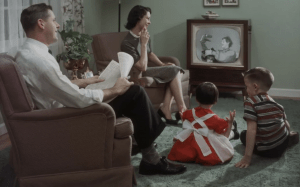 idealized midcentury middle class family watching TV